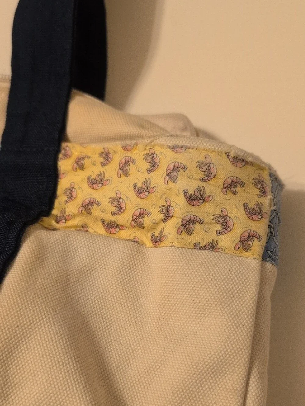 Vineyard Vines Cream Canvas Tote with Navy Straps and Multicolor Accents